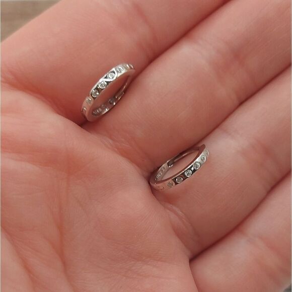 Platinum Plated 925 Sterling Silver Minimalist Huggies Earrings - Picture 5 of 10